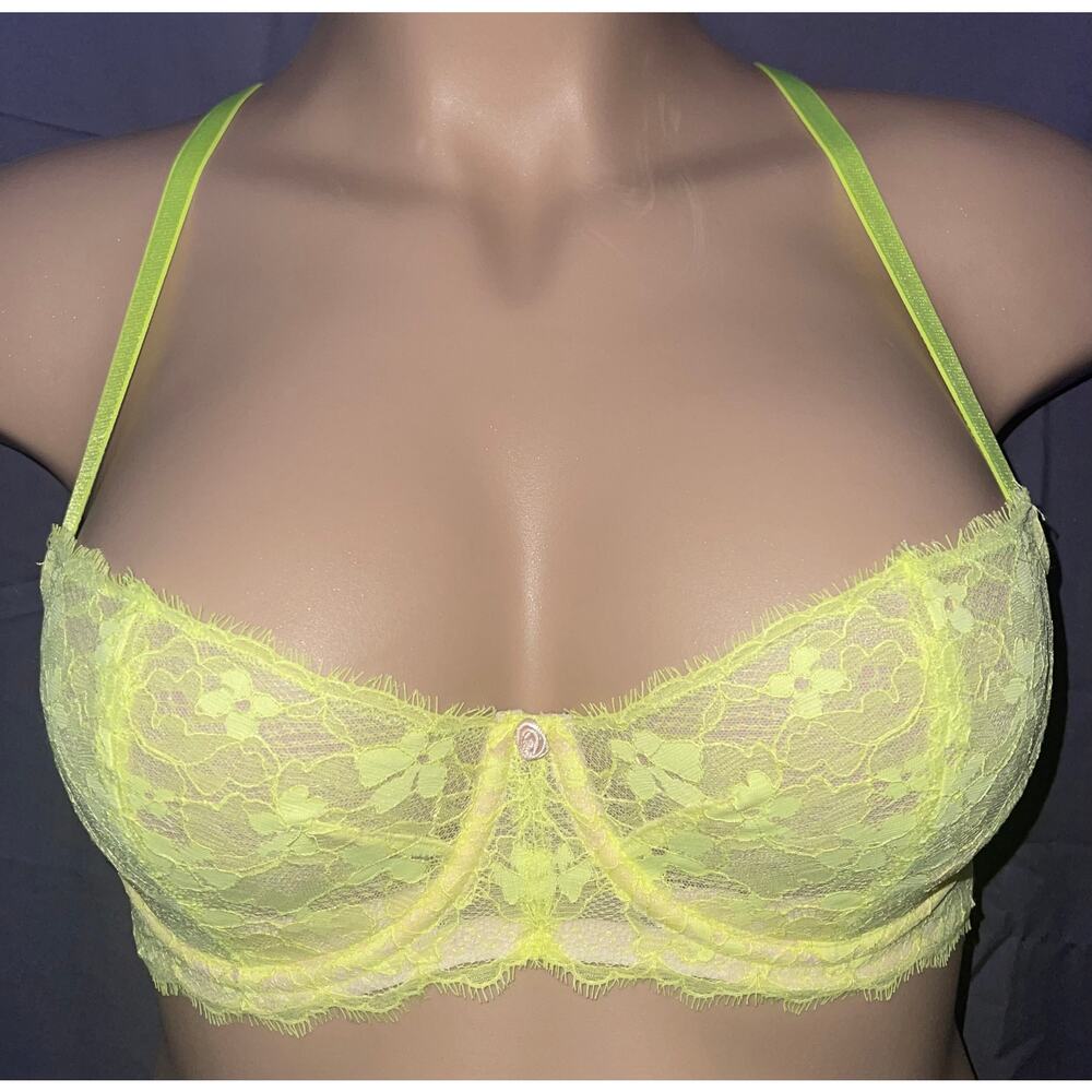 34D NEON YELLOW LACE VICTORIA'S SECRET UNLINED DEMI BRA